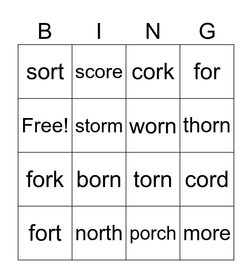 OR Phonics Bingo Card