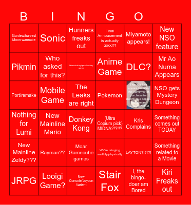 Nintendy Direct Bingooo Bingo Card