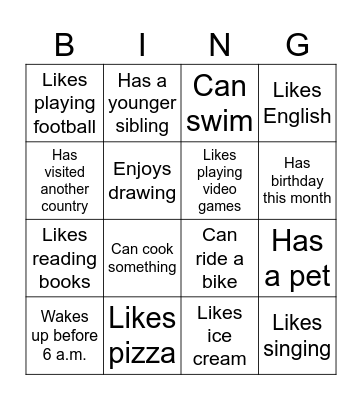 Get to know others! Bingo Card