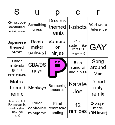 Rhythm Heaven Groove Bingo Card