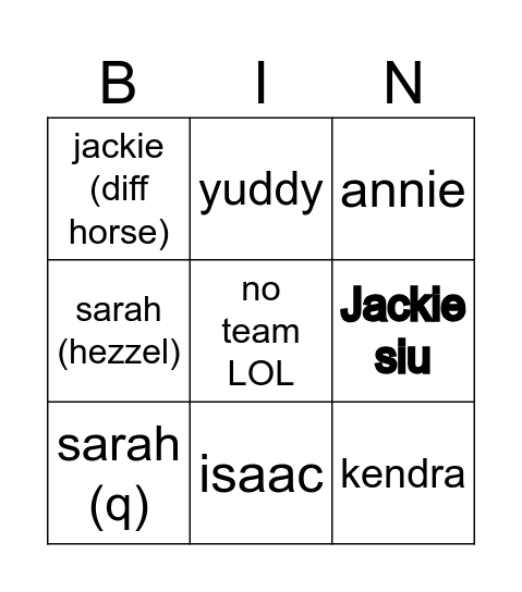 Selection bingo Card