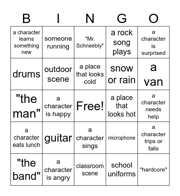 School of Rock - BINGO! Bingo Card