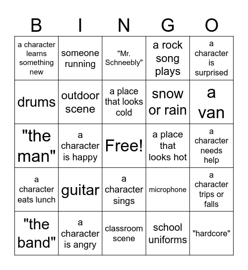 School of Rock - BINGO! Bingo Card