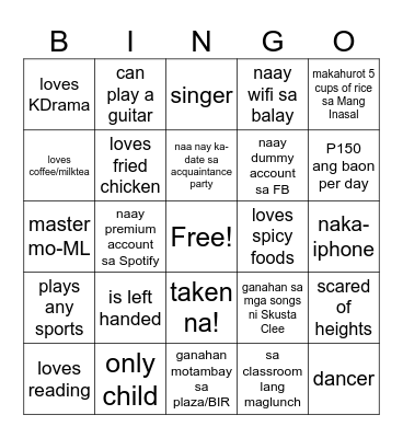 Getting To Know You Bingo Card