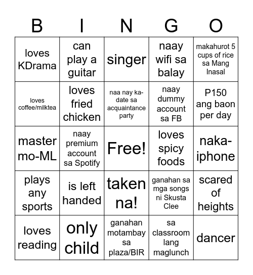 Getting To Know You Bingo Card