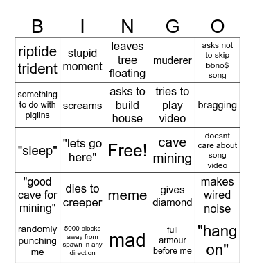 Emma minecraft bingo Card