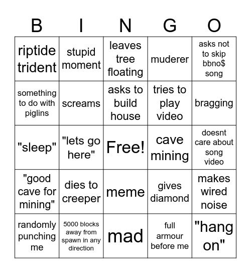 Emma minecraft bingo Card
