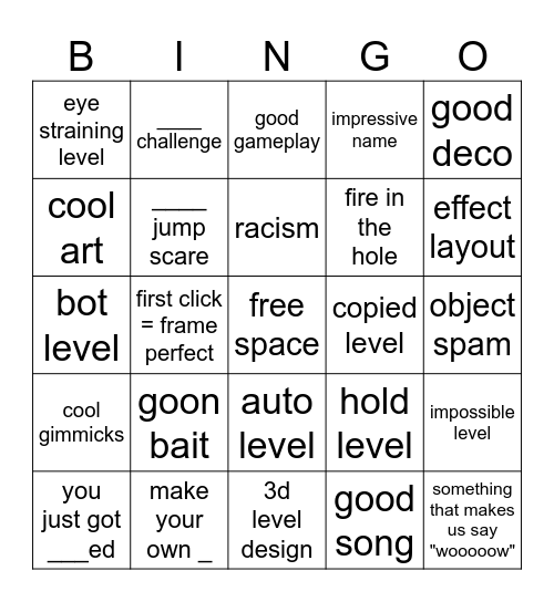 gd recent tab bingo Card