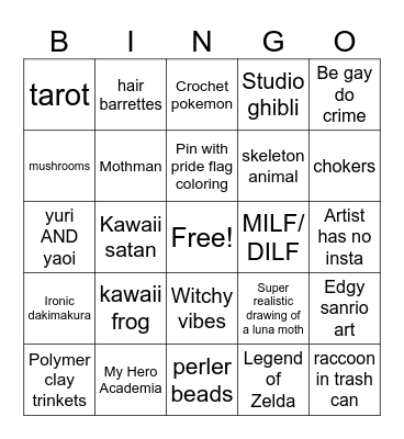 Artist Alley Bingo Card