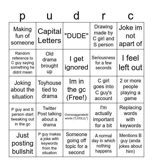 The Useless GC Bingo Card