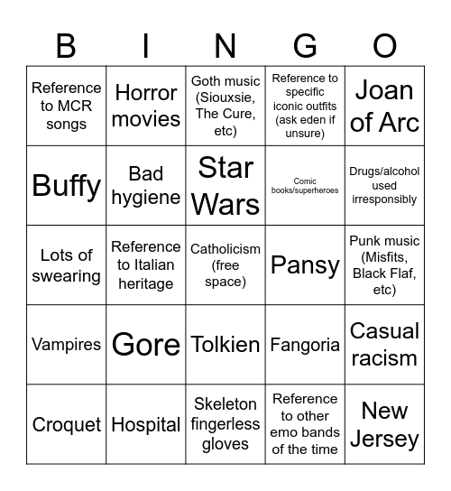 unholyverse Bingo Card