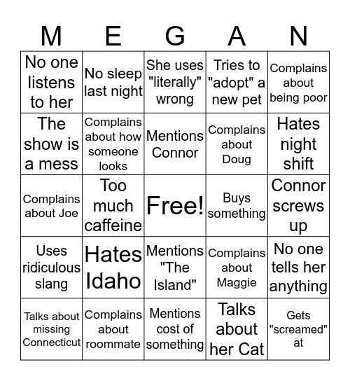 Megs Bingo Card