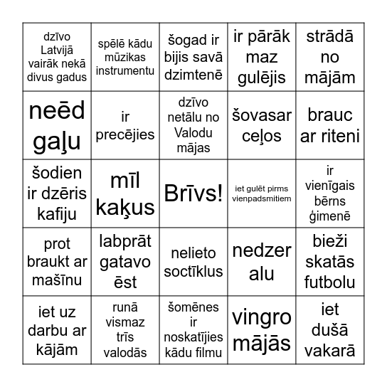 Atrodi kādu, kurš ... Bingo Card