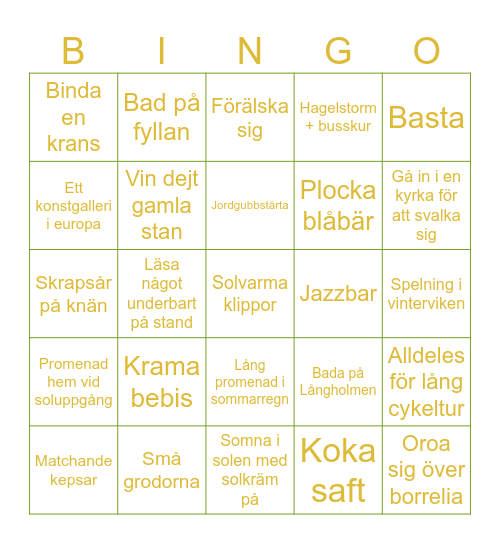 SOMMAR Bingo Card