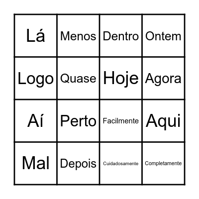 Advérbios Bingo Card