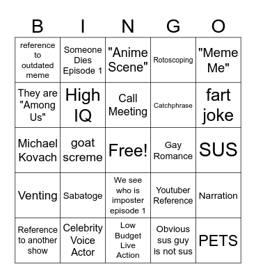 Among Us Season 1 Episode 1 Bingo Card