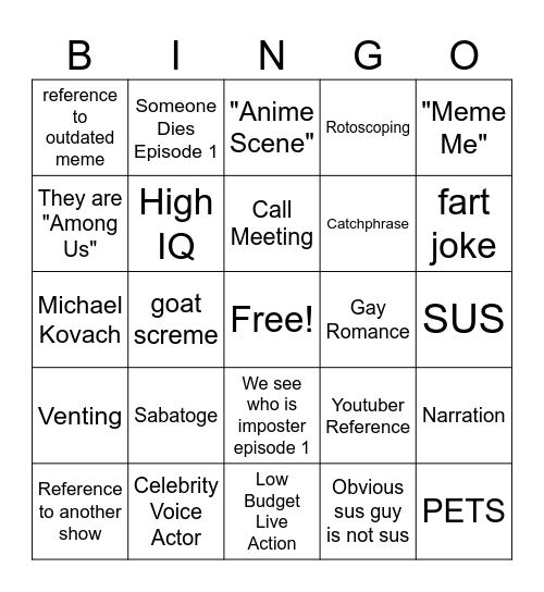 Among Us Season 1 Episode 1 Bingo Card