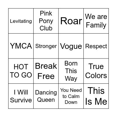 Pride Songs Bingo Card