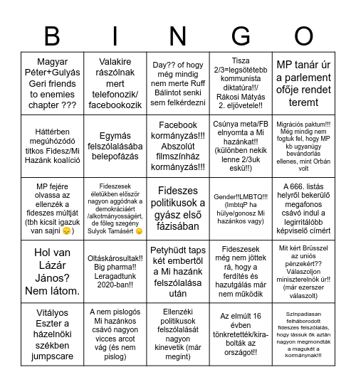 Országgyűlés bingó Bingo Card