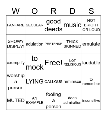 VOCABULARY REVIEW Bingo Card