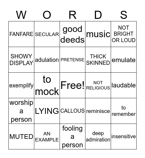 VOCABULARY REVIEW Bingo Card