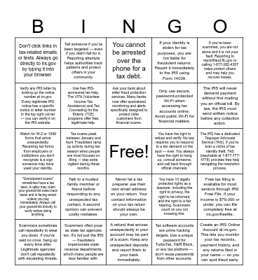 Tax Scams Bingo Card