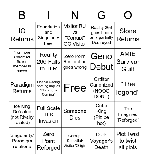 Fortnite Chapter 7 Lore/Story Bingo Card
