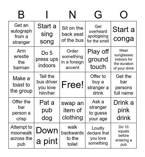 303 BUS TRIP BINGO Card