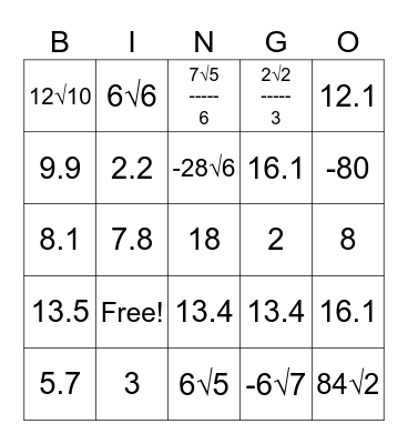 Pre-Geometry Bingo! Bingo Card