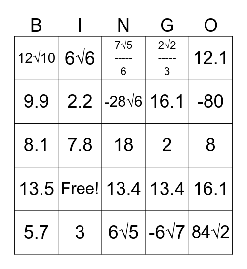Pre-Geometry Bingo! Bingo Card