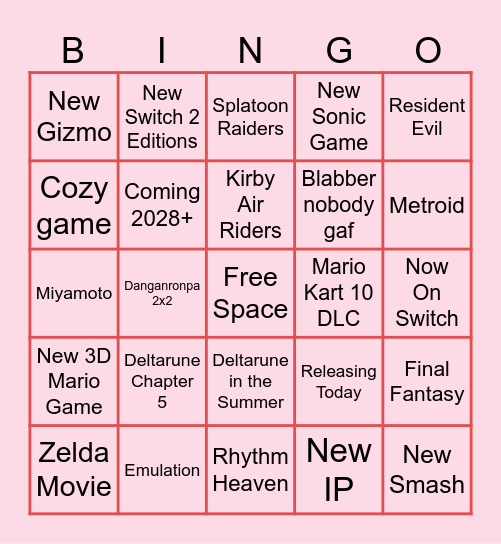 Nintendo Direct 2026.06.09 Bingo Card