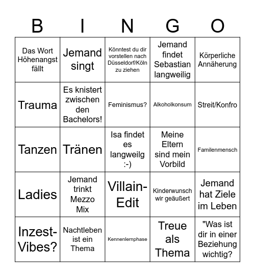 Bachelor-Bingo Card