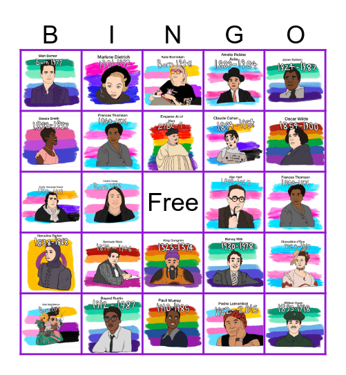 Know Your Pride Bingo: Notable People Bingo Card