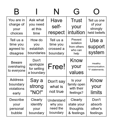 Boundary Bingo Card
