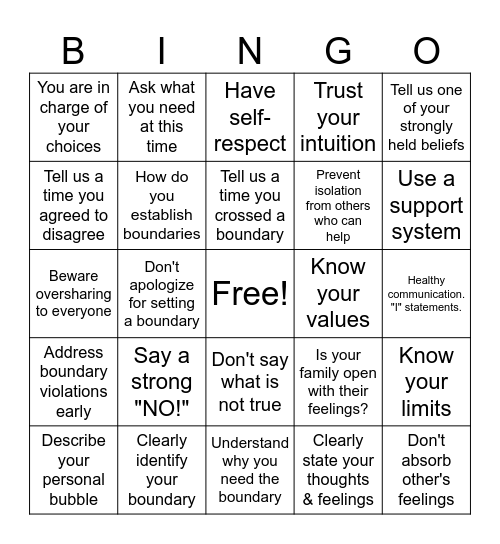 Boundary Bingo Card