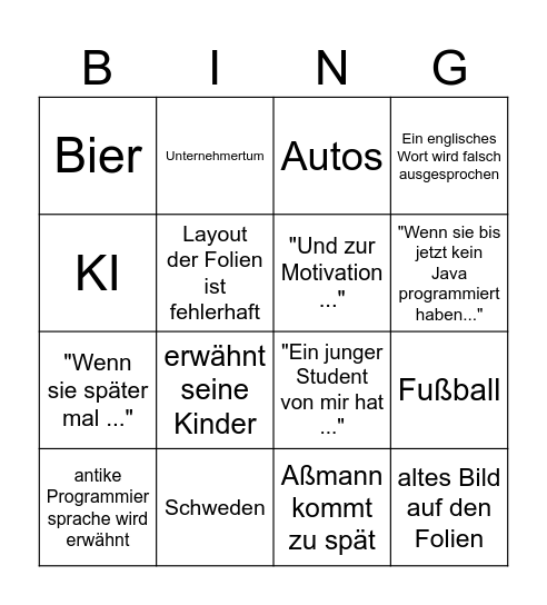 SWT Vorlesung Bingo Card