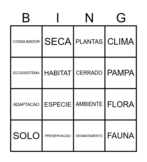ECOSSISTEMAS BRASILEIROS Bingo Card