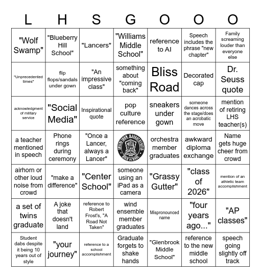 LHS Graduation BINGO Card