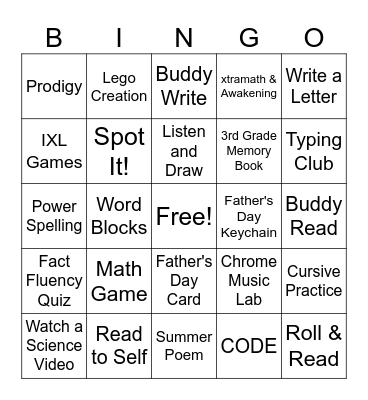 Choice Board Bingo Card