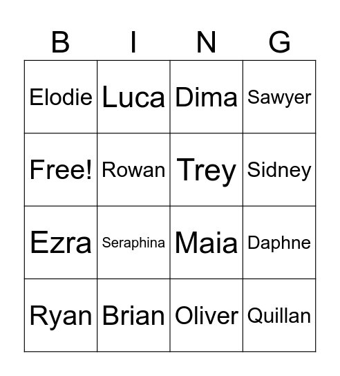 Name Bingo! Bingo Card