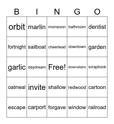 2 syllable bingo #1 Bingo Card