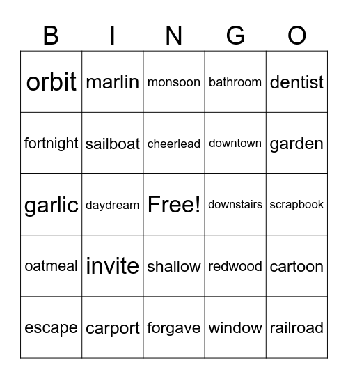 2 syllable bingo #1 Bingo Card