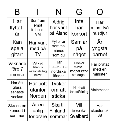 Hitta någon som... Bingo Card