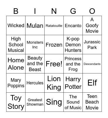 Movie Bingo Card