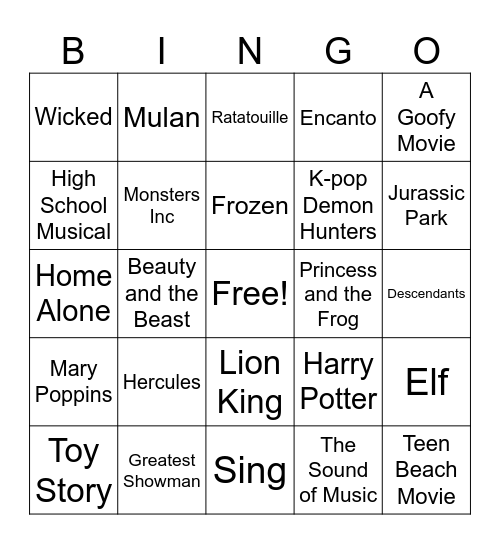 Movie Bingo Card