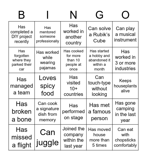 Treeline Bingo Card