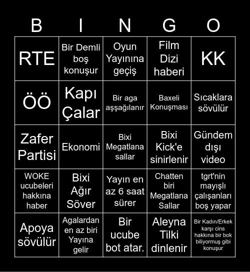 PurpleBixi Yayın Anları Bingo Card