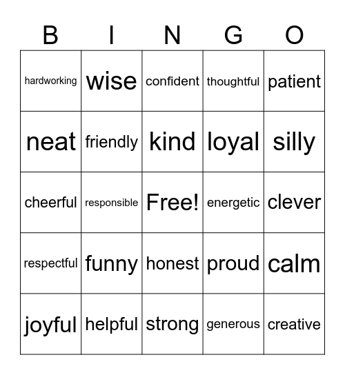 ADJECTIVES BINGO Card