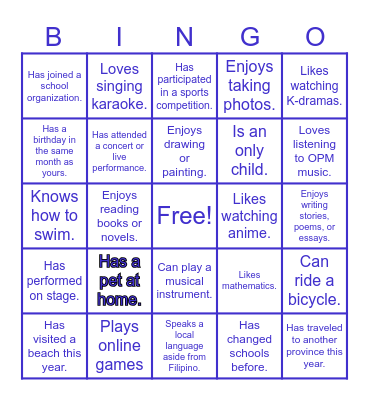 Getting to Know You BINGO Card