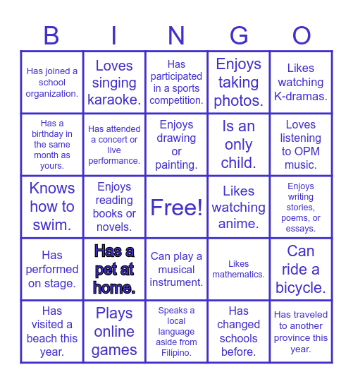 Getting to Know You BINGO Card